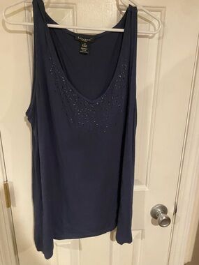LOGIX Navy Beaded Scoop Neck Tank
